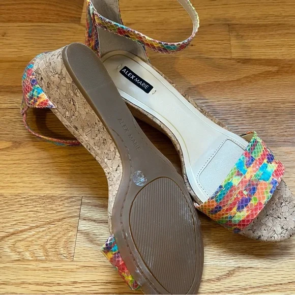 Alex Marie New In Box Multi-Color Cork Wedge Sandals w/Adjustable Strap - Picture 4 of 5
